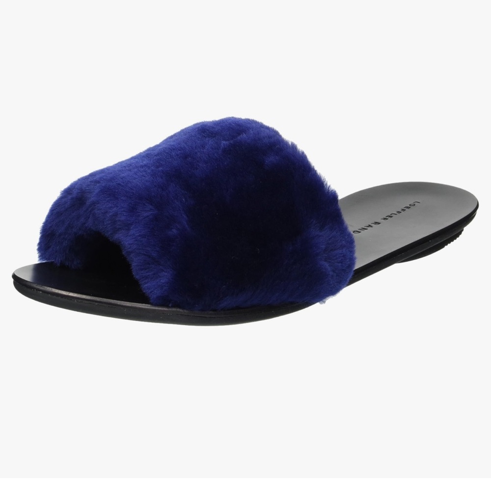LOEFFLER RANDALL Navy Isabel Dyed Shearling Slide Sandals